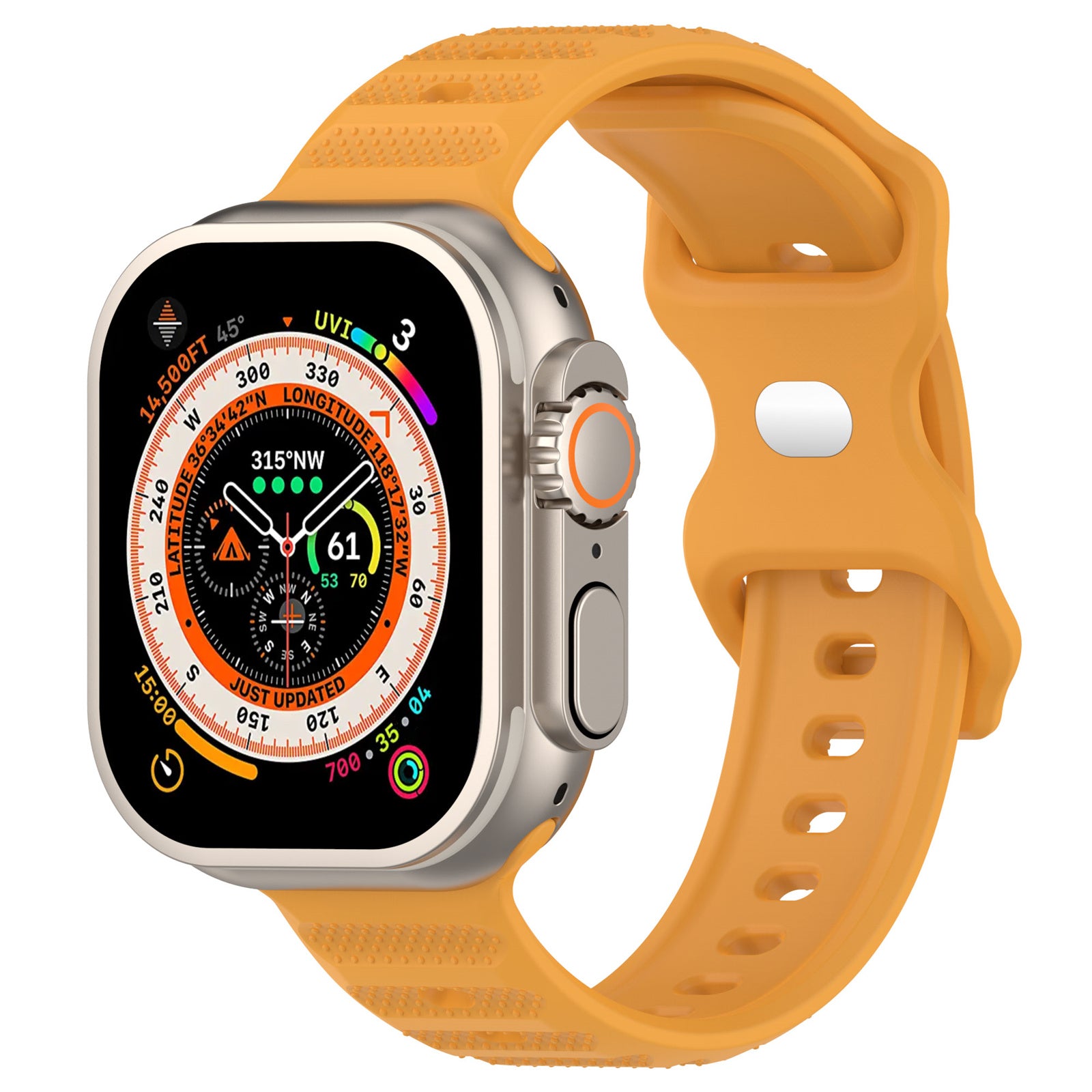 Uniqkart for Apple Watch Ultra 49mm / Series 8 7 45mm / 6 5 4 SE (2022) SE 44mm / 3 2 1 42mm Dot Surface Watch Strap Silicone Watchband - Yellow Uniqkart for Apple Watch Ultra 49mm / Series 8 7 45mm / 6 5 4 SE (2022) SE 44mm / 3 2 1 42mm Dot Surface Watch Strap Silicone Watchband - Yellow